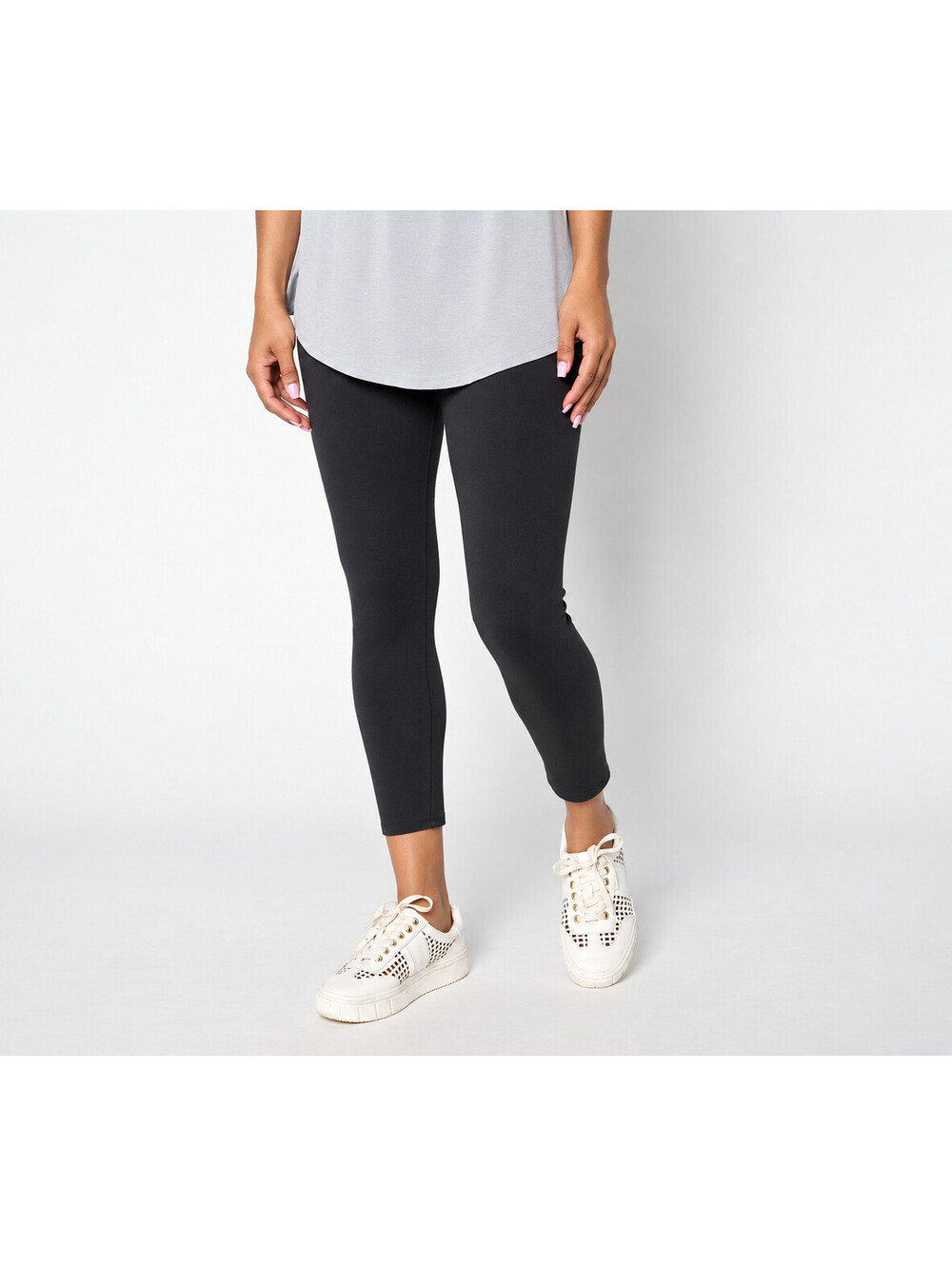 ''As Is" LOGO Layers by Lori Goldstein Reg Washed Cropped Leggings Black, Large